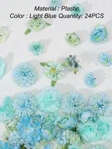 MEHELANY 48/24 片浅蓝色混合人造牡丹花头，仿真玫瑰花头，人造花套装，适用于家居婚礼派对装饰、母亲节、情人节 DIY 花环、花束、装饰品、新年、礼物、伴娘捧花、胸花、新娘送礼会、家庭聚会、客厅、餐桌、蛋糕装饰、春季装饰 - 淺藍 - 查看 6