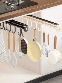 Expandable Rail Hook Rack, Kitchen Utensil Storage Rack, Coat & Hat Hanging Rack (No-Drill Under-Cabinet Hanging Organizer With Sliding Hooks, Rust-Proof Kitchen Utensil Rack, Suitable For Cabinets, Wardrobes, Balconies And Entryways) - View 4