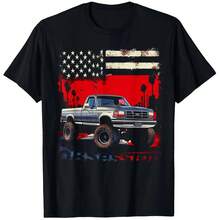 Vintage  Truck Graphic T-Shirt For Men And Women - Retro Powerstroke Design With American Flag - Soft And Breathable Cotton Crew Neck T-Shirt - Li T-Shirt - 黑色 - 查看 1
