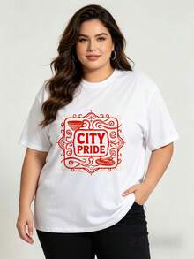 Camiseta de Mujer de Alta Calidad: Camiseta de cuello redondo 100% de estilo casual y corte holgado para mujer, con un diseño que evoca el orgullo de la ciudad, adecuada para uso diario y co - Blanco - Ver 1