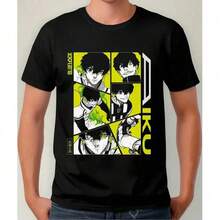 Novedades 2026: Camisetas Estampadas de Algodón Puro para Niños y Niñas Versátiles para todas las estaciones| Camiseta transpirable de algodón negro Playera Anime Blue Lock Oliver Aiku# n572 - Negro - Ver 1