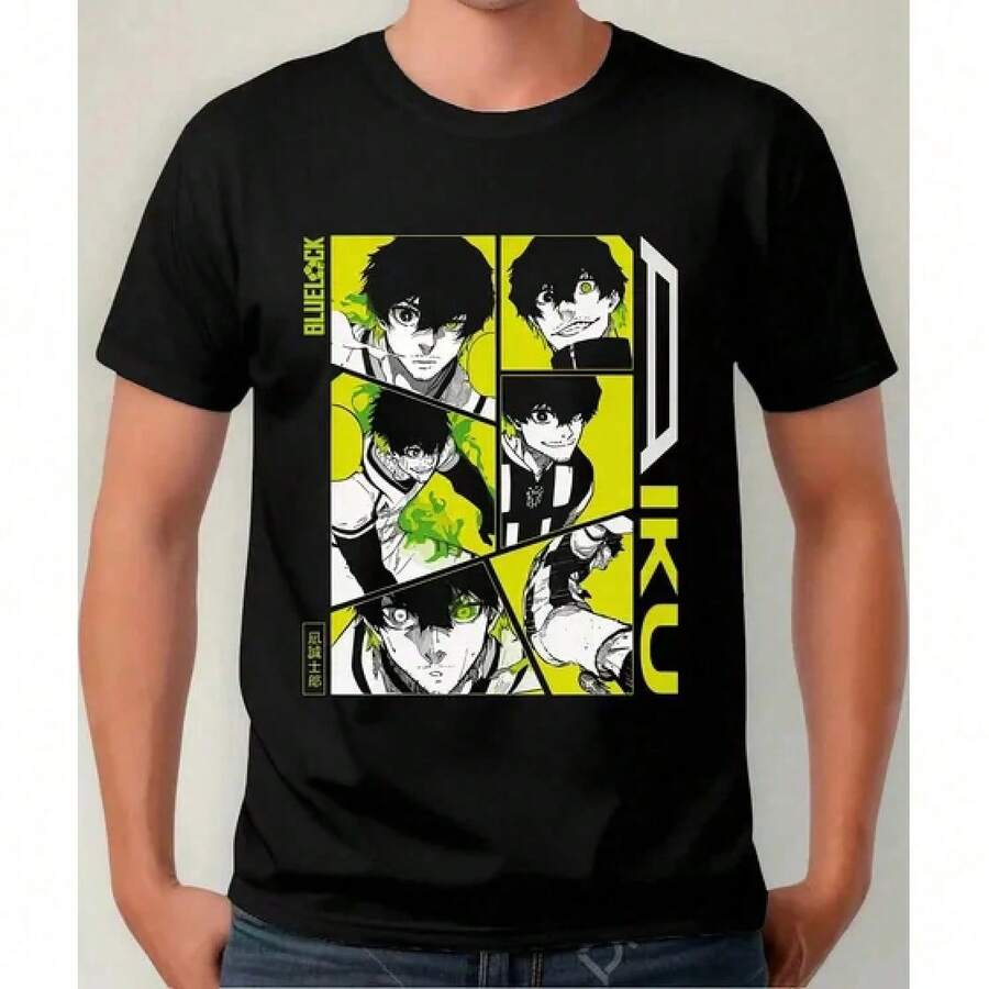 Novedades 2026: Camisetas Estampadas de Algodón Puro para Niños y Niñas Versátiles para todas las estaciones| Camiseta transpirable de algodón negro Playera Anime Blue Lock Oliver Aiku# n572 - Negro - Ver 1