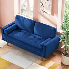 Genérico Sofá Loveseat Sillón 2 Plazas Modern Sofá Pequeño Terciopelo Sofá loveseat Moderno 121cm (Terciopelo, Gris) - azul - Ver 2