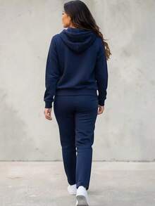 CONJUNTO CASUAL DE  2 PIEZAS PARA DAMA, SUDADERA CON GORRO Y PANTALON TIPO PANTS - Azul Marino - Ver 3