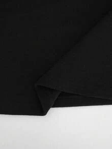 Top elegante de mujer de terciopelo polar con cuello cuadrado, manga larga, ribete festoneado en contraste blanco y negro, ajuste ceñido, camiseta básica para capas en otoño e invierno - Negro - Ver 8
