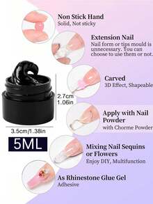 FULL BEAUTY 5ml 黑色 3D 雕塑美甲凝膠 不流動固態建構凝膠 雕刻造型凝膠 不黏手 延長凝膠 用於 DIY 3D 花朵珠飾 立體美甲裝飾 美甲用品 - 黑色 - 查看 3