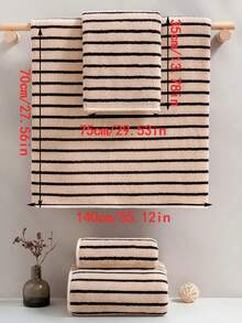 極簡條紋珊瑚絨超細纖維純色柔軟吸水快乾家用小毛巾 35*75cm/70*140cm 浴巾 - 粉色 - 查看 8