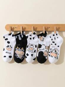5 pares de calcetines de vaca de dibujos animados dulces y lindos - Multicolor - Ver 1