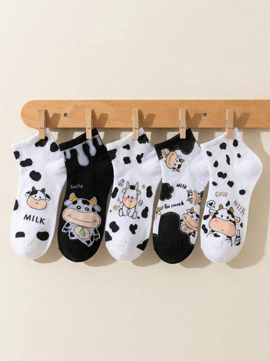 5 pares de calcetines de vaca de dibujos animados dulces y lindos - Multicolor - Ver 1