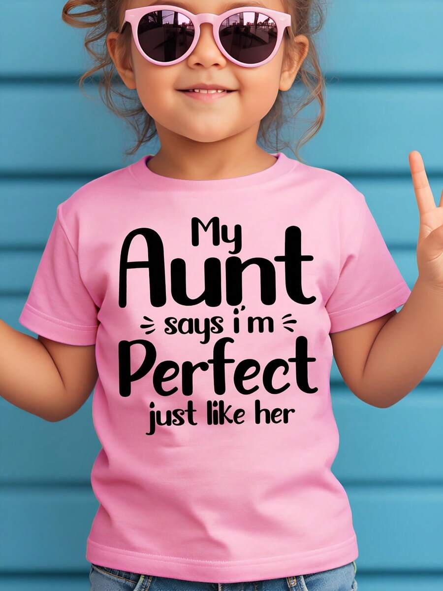 Girl's T-Shirt With Letter Print, Creative, Novel And Fashionable. - 酒紅色 - 查看 1