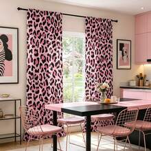 2pcs Purple Pink Leopard Print Lightweight Semi-Sheer Curtains, 90GSM Semi-Sheer Privacy Protection, Rod Pocket Installation, Quick Dry Fade-Resistant, Lightweight Washable, Suitable For Home, Room, Kitchen Decor And Space Partition - Multicolor - View 5