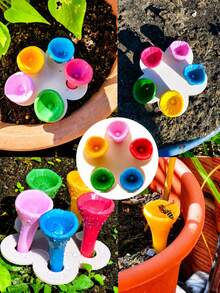 5pcs Colorful Bee Waterer Set, Colorful Bee Watering Station With Wooden Base, Suitable For Outdoor, Garden, Balcony, Potted Plants, Creative Gardening Decor, Practical Gardening Tool - Multicolor - View 10
