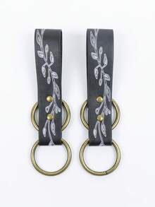 1pc Medieval Double Ring Skirt Hike Renaissance Waistband Accessory PU Leather Leaf-Print Clips For Dress Pirate Belt Vintage Costume - A - View 5