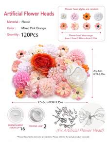 MEHELANY 120/21件裝懸掛花藤DIY窗簾材料，人造花吊飾裝飾，仿真花頭，適用於居家、婚禮、派對裝飾，漂浮花牆背景，生日、畢業房間禮物裝飾，秋季DIY派對拱門裝飾 - 彩色 - 查看 11