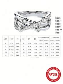 1 Stück 925er Sterlingsilber Mode Kubikzirkonia Linien-Wickel-Kreuz Damenring, elegant und luxuriös, geeignet für den täglichen Gebrauch, Geschenk, inklusive Geschenkbox - Silber - Übersicht 4
