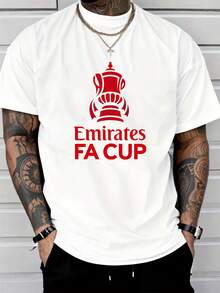 Camiseta de manga corta de algodón puro para hombre con estampado gráfico de la Emirates FA Cup, cuello redondo, casual, para uso diario en verano - Blanco - Ver 1