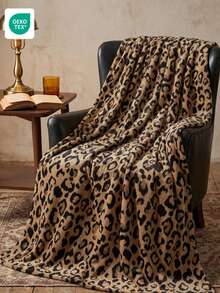 1pc Flannel Blanket, All Over Classic Leopard Print, Soft Lightweight Throw Blanket, Vintage Wild Animal Pattern, Home Essential, Comfortable Warm Decor Blanket, No Shedding & Easy Care, Multi-Purpose For Sofa, Bedroom & Living Room, OEKO-TEX - Multicolor - View 2