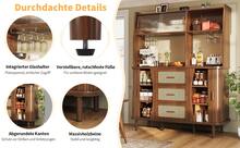 High Quality Sideboard With Wicker Effect & Glass Sliding Doors, 174.5cm Tall Kitchen Cabinet With - Walnut - View 8