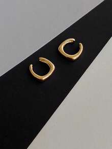 2 piezas de aros de oreja minimalistas en forma de U, lisos y básicos, para mujeres sin perforaciones en las orejas - Amarillo Oro - Ver 4