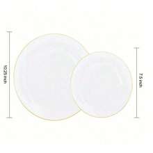 50/25/20/10pcs White Gold Rim Plate Set, 7.5 Inch/10.25 Inch Reusable Dinner Plates, Food Trays, Fruit And Snack Platters, Dessert And Salad Plates, Cheese And Candy Trays, Multi-Purpose Tableware For Parties, Weddings, Birthdays, Picnics, Holiday Events, Easy To Clean And Durable, Suitable For Home And Event Elegant Table Settings - White - View 7