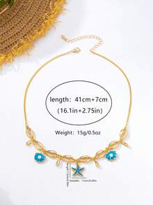1pc Ocean Series Vacation Style Oil Drop Starfish Shell Pendant Necklace Women's Casual Clothing Accessory - Yellow Gold - View 4