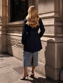 Women's Mid-Length Pocket Jacket, Suitable For Commuting In Spring And Autumn - Blue - View 5