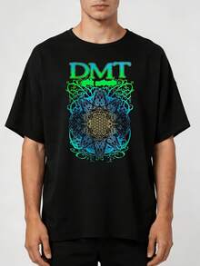 Maglietta unisex in 100% cotone con design cubo Meditron, mandala Seed Of Life e grafica molecolare DMT, morbida, casual streetwear essenziale per tutte le stagioni, da uomo e donna - nero - Visualizzare 1