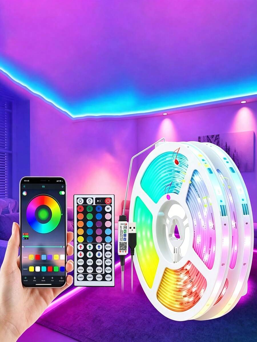 1pc 44-Key Bluetooth LED Light Strip, Smart APP Control Multi-Color Adjustable Light, Suitable For Home Furniture Decoration, Game Room, Kitchen, TV Backlight, Bedroom LED Light Decoration, Holiday Party Lighting Atmosphere