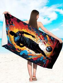 Art Colorful Ink Splatter Soccer Player Silhouette Print Microfiber Large Size Beach Towel, Skin-Friendly Quick-Dry Absorbent Beach Wrap, Soccer Enthusiast Swimming Blanket, Bedroom Throw, Lawn Sports Picnic Multi-Functional Mat - Multicolor - View 6