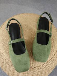 XBYASDF Scarpe basse da donna con punta quadrata, mocassini  verde senza tallone con cinturino singolo e fibbia, eleganti e comode - Verde militare - Visualizzare 5