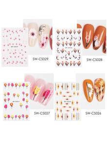 6 Sheets 3D Flower Nail StickersWatercolor Rose Daisy Lavender Line Floral Random Mixed Designs Nail Decals Self-Adhesive Decals For Wedding Vacation & Daily DIY Manicure Nail Decoration - Multicolor - View 5