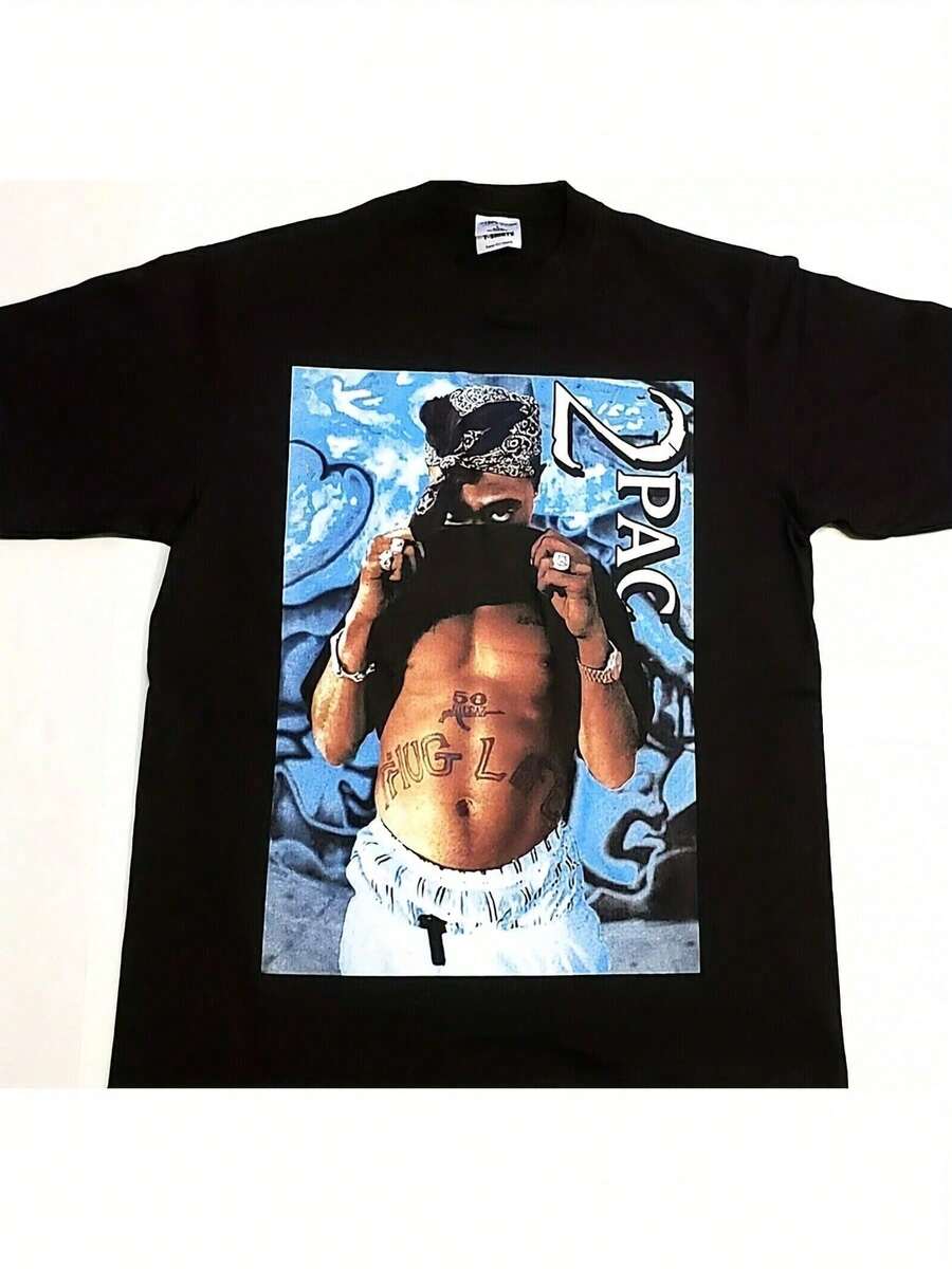 West Coast Hip-Hop Rap Men's T-Shirt - Casual Black T-Shirt With Eye-Catching Graphic Print, Soft And Comfortable Crew Neck, Regular Fit For Casual Wear, Comfortable Clothing - 黑色 - 查看 1