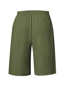 Fashionable Casual Shorts For Women, Mid-Length And Solid Color - Army Green - View 3