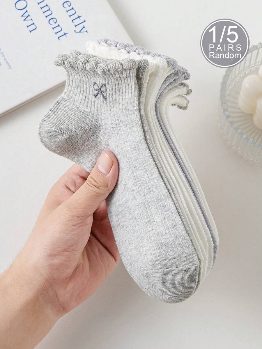 1/5 Pairs Women's Random Bow Heart & Ditsy Floral Fashion Low-Cut Socks, Soft Comfortable Breathable Cute Versatile Preppy Style For Spring Summer Autumn Daily Wear - Multicolor - View 1
