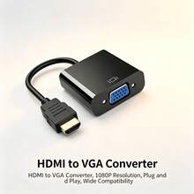 1pc VGA Converter Plug And Play Portable Adapter Projector Cable Audio Sync Screen Connector Male To Female Suitable For Computer, Desktop, Laptop, PC, Monitor, Projector, HDTV And More Devices Video Converter - Black - View 1