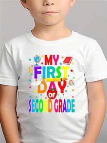 Camiseta SHOWTLY para el Primer Día de Clases - Camiseta de cuello redondo con estampado de "Mi Primer Día en Segundo Grado", estilo suave y casual, adecuada para uso diario y combinación de - Blanco - Ver 1