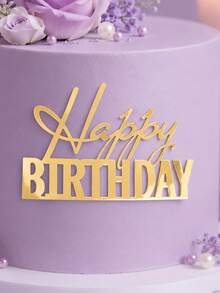 3件組金色壓克力生日快樂蛋糕側邊裝飾,現代字母蛋糕插牌,烘焙用品 - A - 查看 4