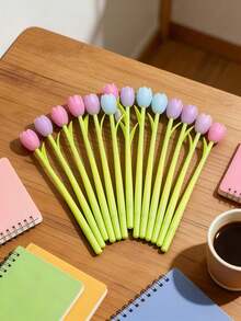 1/3/6pcs Tulip Color-Changing Gel Pens, Creative Flower Design Stationery, Suitable For Student Rewards, Party Favors, Classroom Notes, Back To School Essentials, Ideal For Children's Day, Teacher's Day And Other Celebrations (Changes Color In Sunlight) Random Colors - Style 1 - View 1