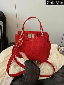 Mini bolso de hombro cruzado de color sólido y moderno con cierre metálico, bolso minimalista con múltiples bolsillos, adecuado para ir de compras, llevar la cartera, para mujeres jóvenes, e - Rojo 2 - Ver 2