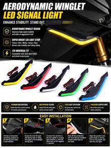 GLANBERT 2pcs Motorcycle Sport Bike Front Wing 12V LED Light Modification Accessories, Equipped With Lightweight Wind Blade Electric Vehicle, Suitable For Cruiser And Electric Bike Universal Aerodynamic Windproof Upgrade Kit, Fashion Design - Wind Vane - View 3