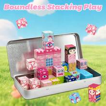 Sakura Castle Themed Magnetic Cube Building Blocks 35Pcs With New Rectangle Iron Storage Box, Girls Favorite DIY 3D Castle Stacking Toy, Floral Scene Assemble Playset, Spatial Thinking Gift For Kids Birthday & Holiday - Multicolor - View 4