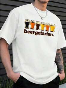 Men's T-Shirt Summer Set For Men 2026, Gift For Beer Lovers, T-Shirt With Funny Graphic Print, High-Quality Fabric, Comfortable Fit, Casual Style, Artistic Print, Urban Clothing Style. - White - View 1