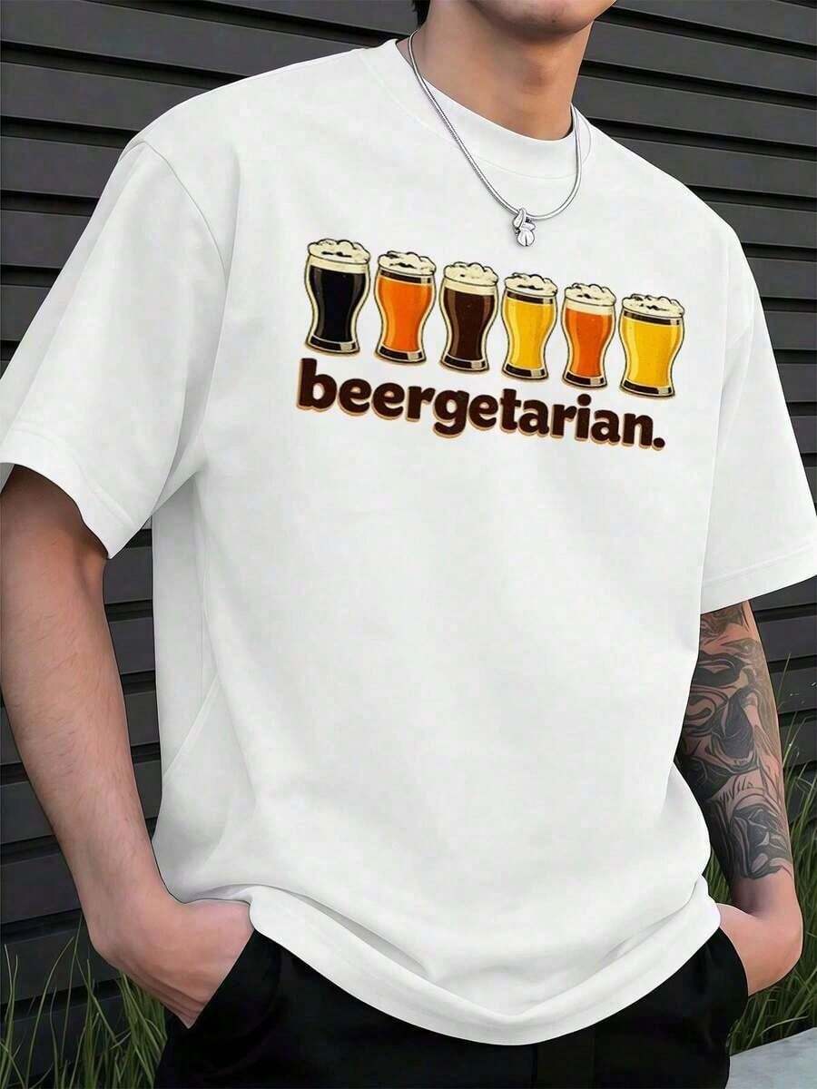 Men's T-Shirt Summer Set For Men 2026, Gift For Beer Lovers, T-Shirt With Funny Graphic Print, High-Quality Fabric, Comfortable Fit, Casual Style, Artistic Print, Urban Clothing Style. - White - View 1