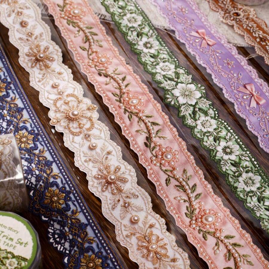 1 Rollo, Cinta Adhesiva, Cinta de Encaje con Patrón Elegante de Piedras Preciosas, Colores Vibrantes Ilustración Exquisita, Decoración Multifuncional de Pegatinas para Álbum de Recortes, Diario de Arte, Tarjetas, Regalo de Regreso a la Escuela - cinta adhesiva - Ver 1