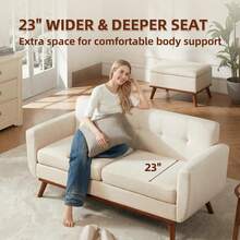 Kingfun - Sofá de dos plazas de 165.6 cm de ancho, decoración moderna de mediados de siglo, sofás para sala de estar, muebles tapizados con botones, fácil de instalar, sofá pequeño para dormitorio - Beige 2.0 - Ver 10