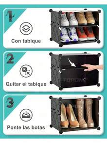 Organizador de Zapatos 6/8/10 Niveles, 2 Filas - Estante Apilable con Puertas Transparentes para Tacones, Botas, Pantuflas - Torre de Almacenamiento Plástico (Entrada, Pasillo, Dormitorio) - Negro - Ver 5