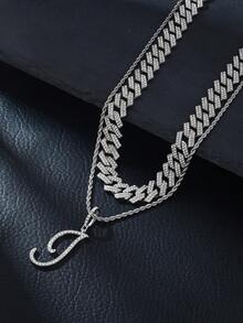 Fashion Minimalist Cursive Initial Pendant A-Z Necklace Layered Chain Twisted Chain Punk Rock Rapper Hip Hop Chain, Birthday Gift For Friends And Besties, Party Gift - Hip Hop Letter Necklace - View 22