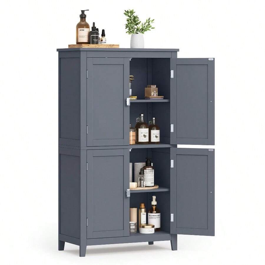 Bathroom Cabinet, Bathroom Cupboard, Kitchen Cabinet, With 4 Doors, Adjustable Shelves, 30 X 60 X 110 Cm, White MBBC552P31 - 米色 - 查看 1