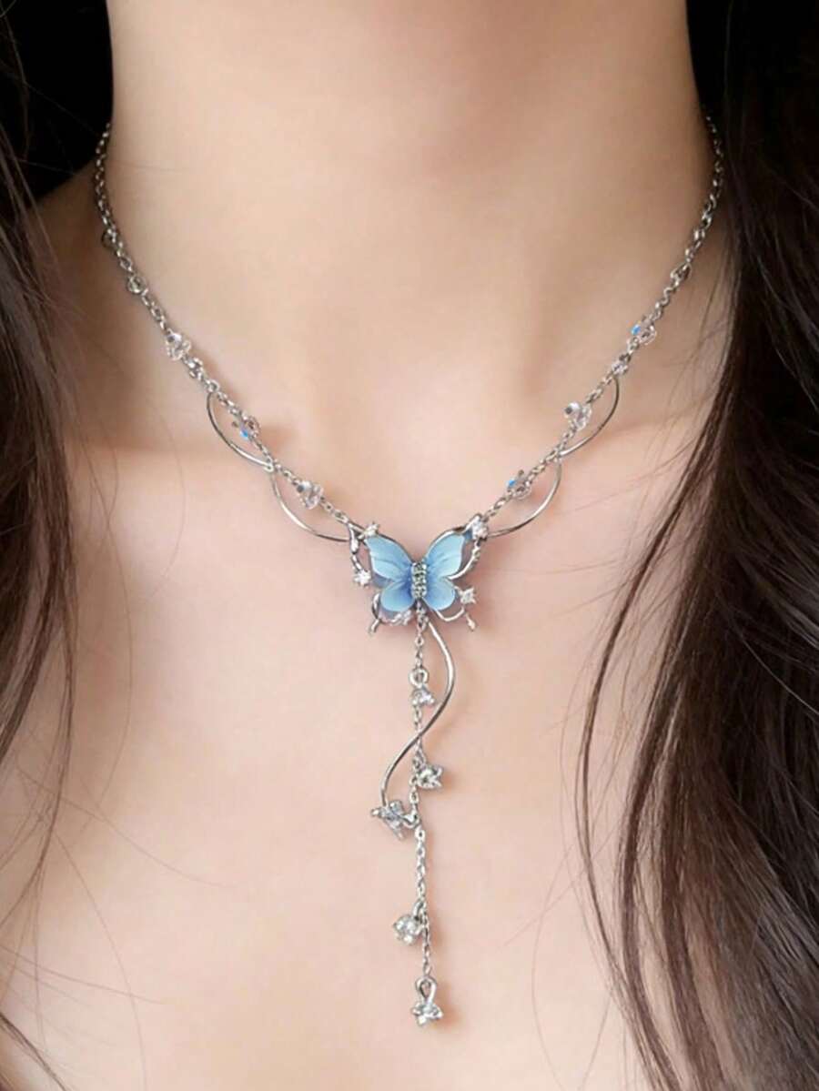 Collar con Aspecto de Diamante Brillante, Accesorio Diario Premium - Plateado - Ver 1