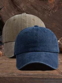 Men's Solid Baseball Cap, Casual - Navy Blue + Khaki - View 1
